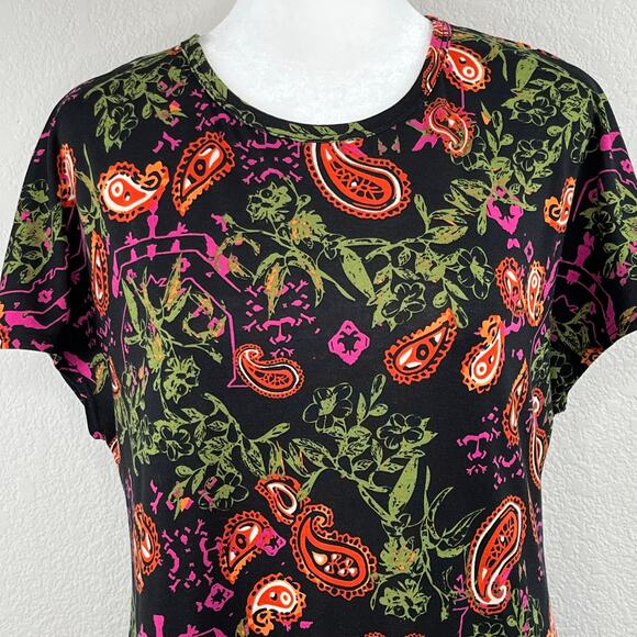 Lularoe Maria Black Multicolor Paisley Floral Maxi Dress Short Cap Sleeve Medium - Picture 5 of 12